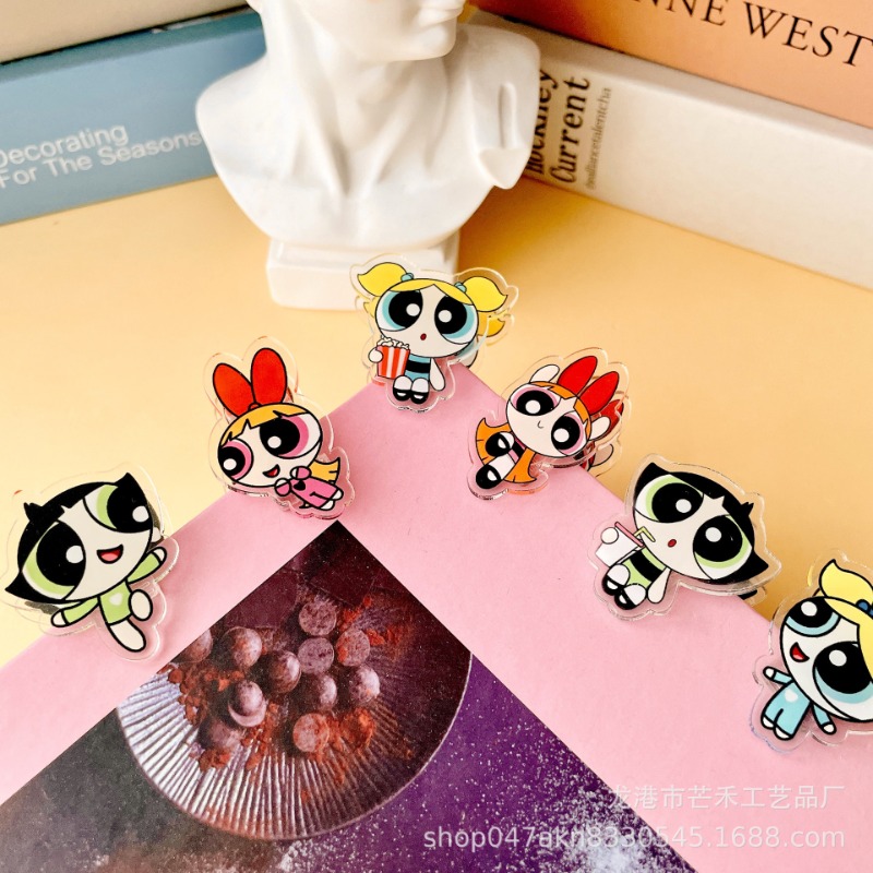 Office Tech Accessories - 6 adet Kawaii Powerpuffs kızlar akrilik